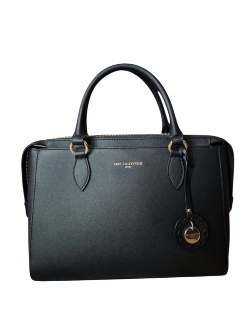 Karl Lagerfeld Black Faux Leather Tote Handbag